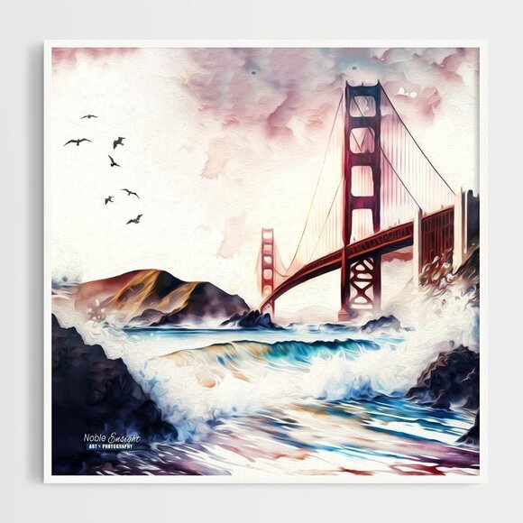 8x10 Golden Gate‎ Bridge Fantasy Art Watercolor Oil Painting Print - Picture 2 of 6